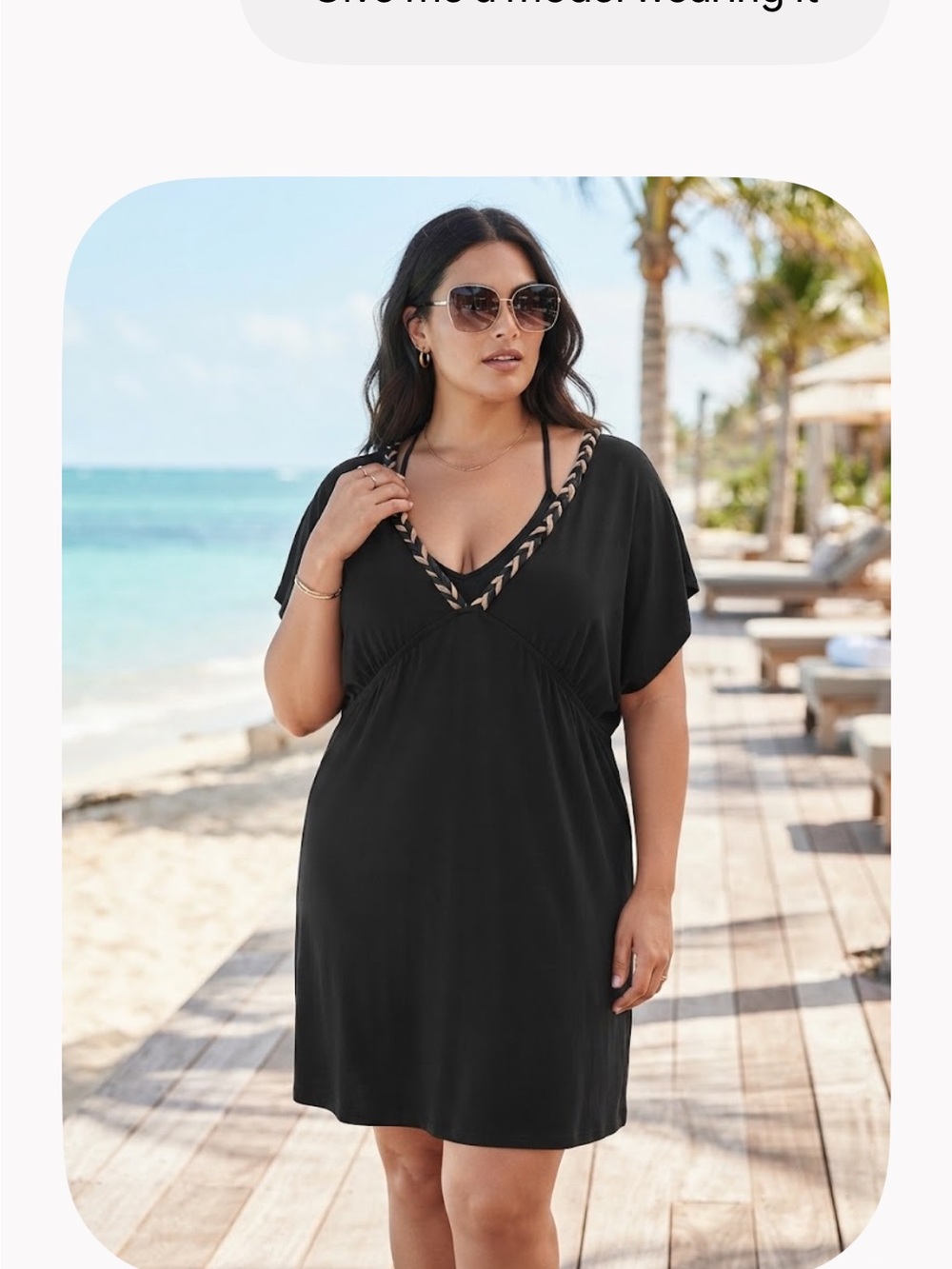 Jordan Taylor Black Braided V-Neck Tunic Top / Swim Cover-Up 2X NWT